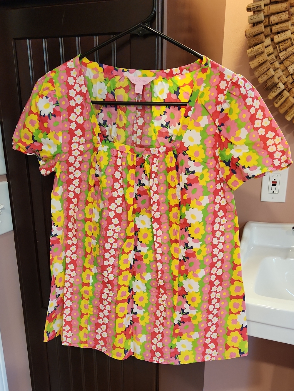 Lilly Pulitzer Pink Multi-Color Floral Short-Sleeve Blouse